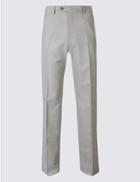 Marks & Spencer Regular Fit Checked Flat Front Trousers Grey
