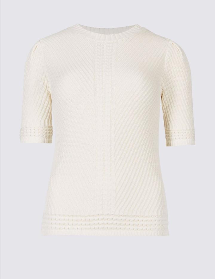 Marks & Spencer Petite Pure Cotton Textured Jumper Cream