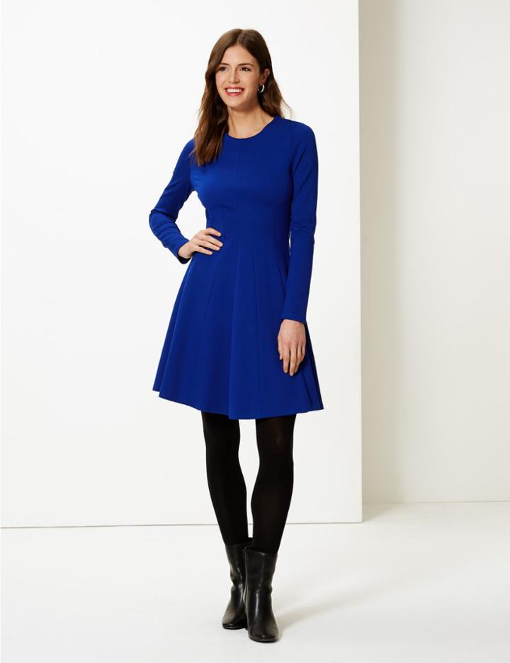 Marks & Spencer Long Sleeve Fit & Flare Dress Cobalt