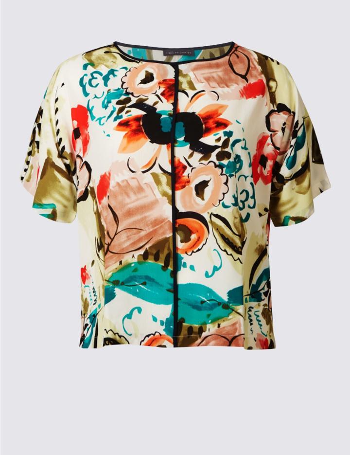 Marks & Spencer Plus Printed Kimono Half Sleeve Shell Top Grey Mix