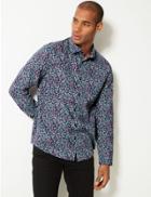 Marks & Spencer Pure Cotton Floral Print Shirt Teal