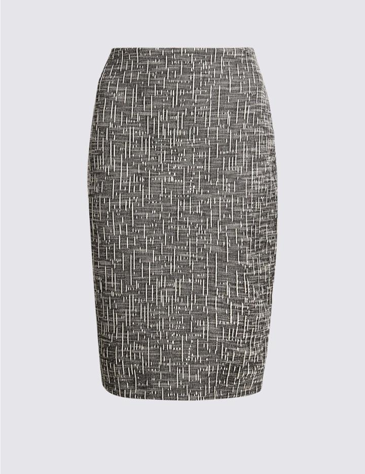 Marks & Spencer Cotton Rich Textured Jersey Pencil Skirt Black Mix