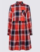 Marks & Spencer Petite Pure Cotton Checked Drop Waist Dress Red Mix