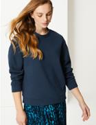 Marks & Spencer Cotton Rich Long Sleeve Sweatshirt Navy