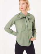 Marks & Spencer Pure Cotton Tie Neck Shirt Sage