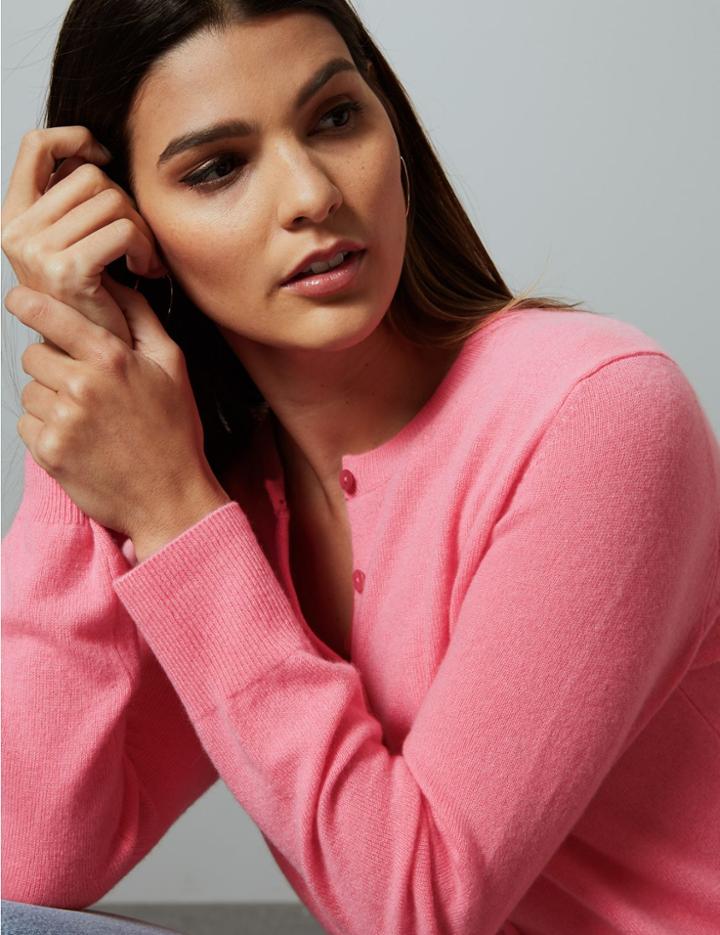 Marks & Spencer Pure Cashmere Button Detailed Cardigan Medium Pink