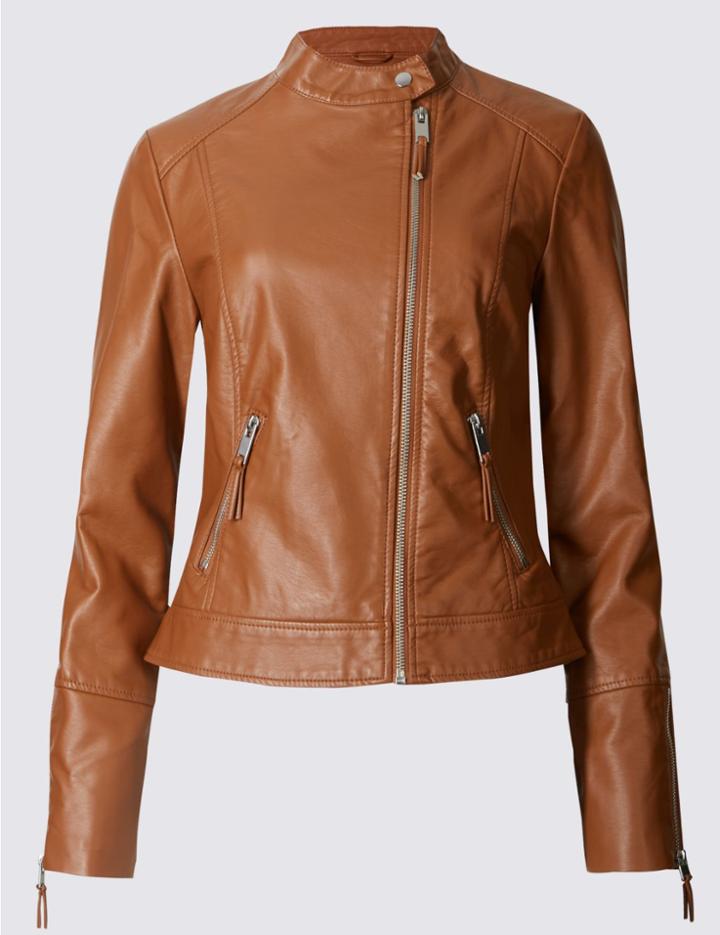 Marks & Spencer 2 Pocket Zipped Moto Jacket Tan