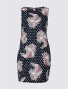 Marks & Spencer Curve Linen Blend Floral Print Tunic Dress Navy Mix