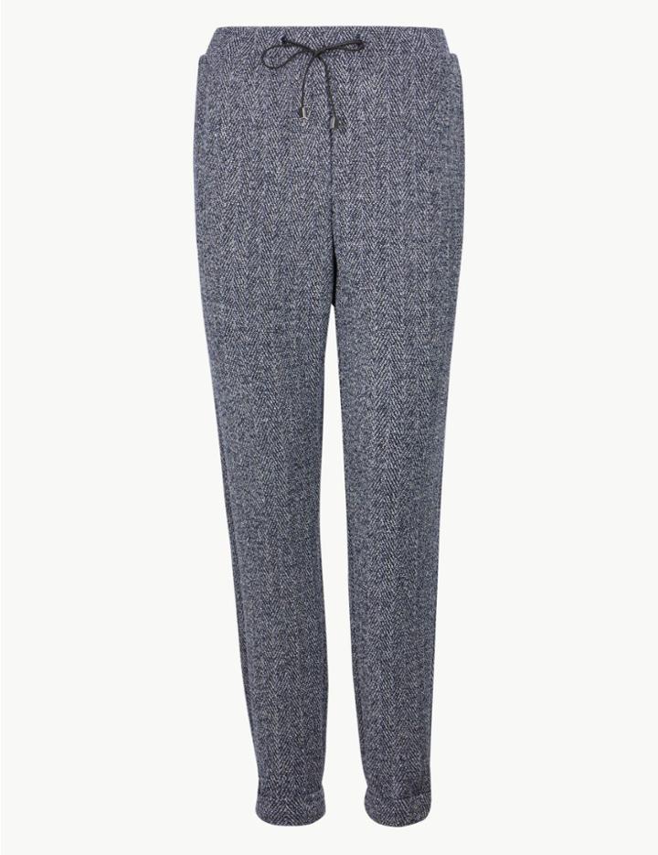 Marks & Spencer Textured Ankle Grazer Trousers Navy Mix