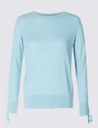 Marks & Spencer Round Neck Tie Sleeve Jumper Light Blue