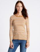Marks & Spencer Pure Cotton Striped Long Sleeve T-shirt Antique Brass
