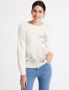Marks & Spencer Embroidered Cable Knit Round Neck Jumper Cream