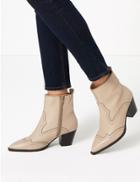 Marks & Spencer Leather Western Ankle Boots Stone