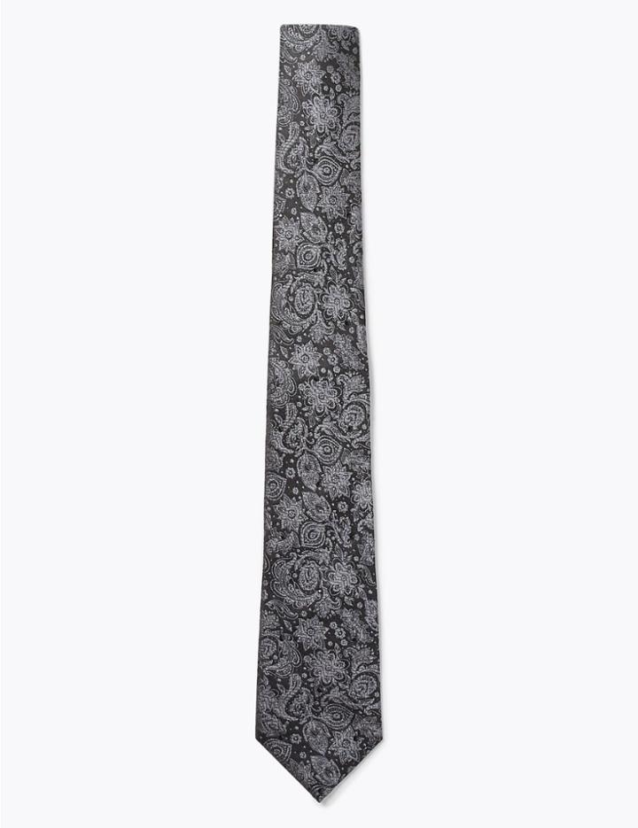 Marks & Spencer Silk Slim Paisley Swarovski Crystals Tie Grey Mix