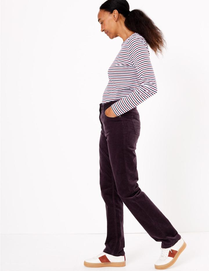 Marks & Spencer Corduroy Straight Leg Ankle Grazer Trousers Dark Grape