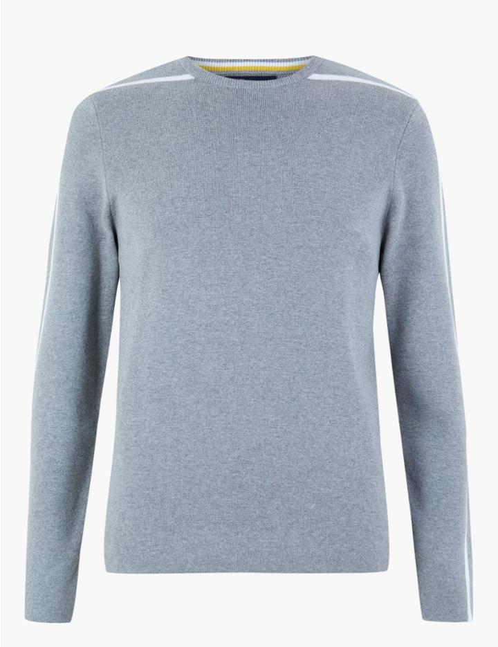 Marks & Spencer Pure Cotton Arm Stripe Jumper Grey