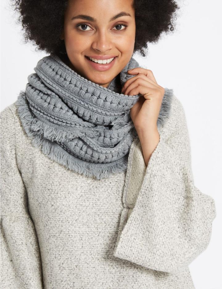 Marks & Spencer Textured Fringe Snood Scarf Grey Mix