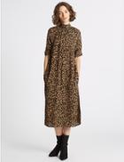 Marks & Spencer Animal Print Half Sleeve Shift Midi Dress Brown Mix