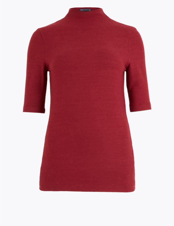 Marks & Spencer Textured Short Sleeve Top Claret