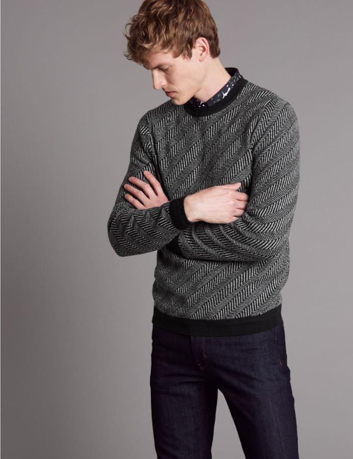 Marks & Spencer Slim Fit Jumper With Merino And Cashmere Black Mix
