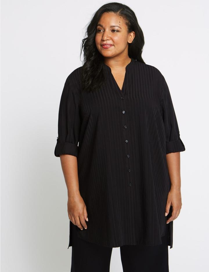 Marks & Spencer Curve Striped Longline Long Sleeve Shirt Black Stripe