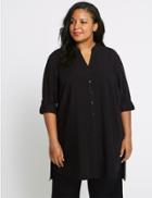 Marks & Spencer Curve Striped Longline Long Sleeve Shirt Black Stripe