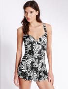 Marks & Spencer Secret Slimming&trade; Palm Print Skirted Swimsuit Black Mix