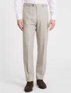Marks & Spencer Linen Miracle Regular Fit Flat Front Trousers Neutral