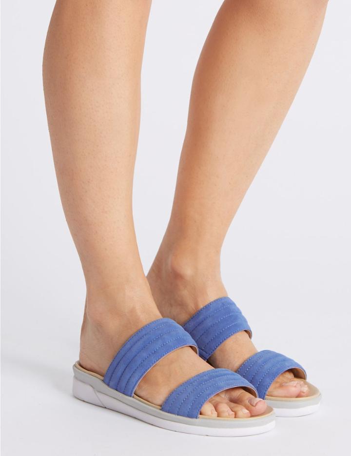 Marks & Spencer Suede Two Strap Mule Sandals Blue