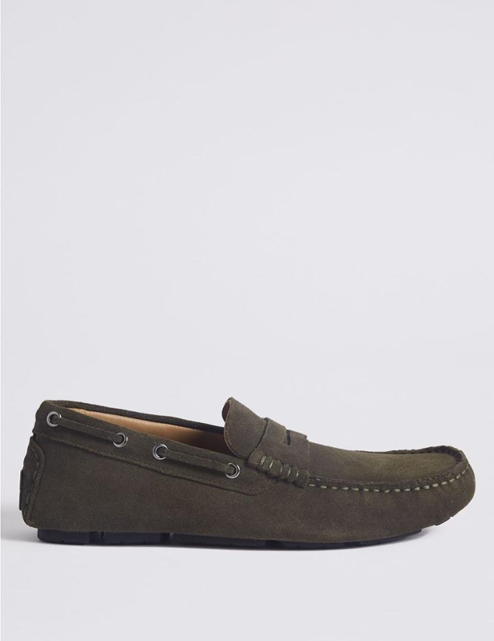 Marks & Spencer Suede Driving Shoes With Stain Resistant Khaki