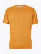 Marks & Spencer Pure Cotton V-neck T-shirt Ochre