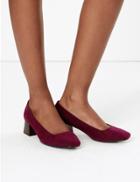 Marks & Spencer Square Toe Block Heel Court Shoes Berry