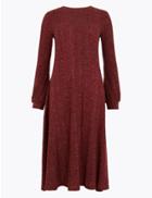 Marks & Spencer Jersey Cuff Sleeve Swing Midi Dress Claret