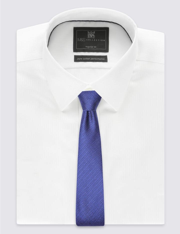 Marks & Spencer Pure Silk Grenadine Textured Tie Navy