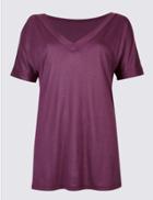 Marks & Spencer V-neck Short Sleeve Mercerised T-shirt Purple