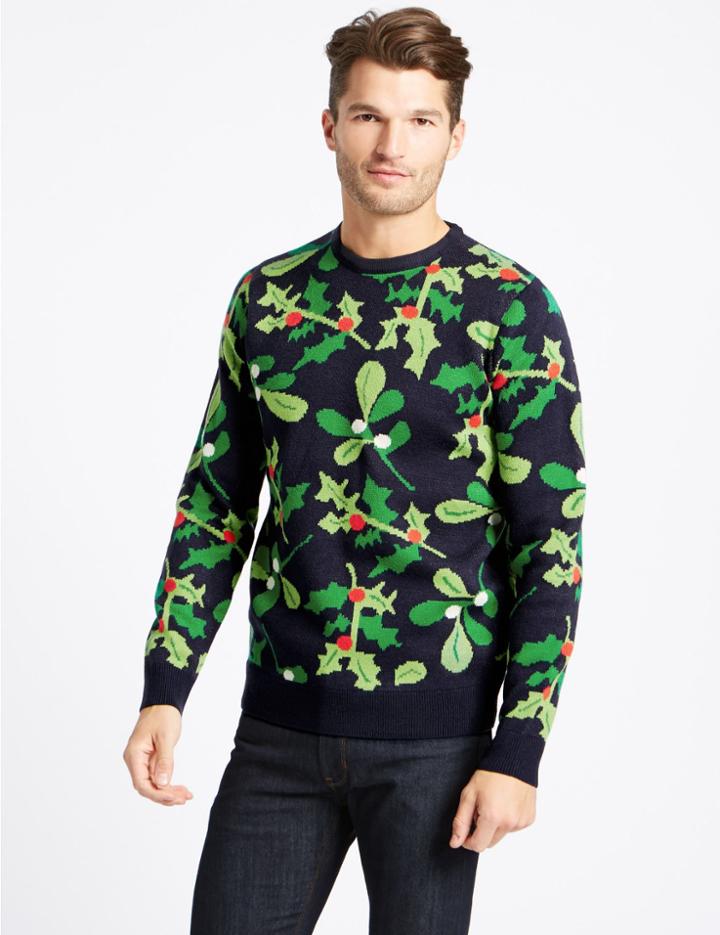 Marks & Spencer Novelty Crew Neck Jumper Navy Mix