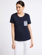 Marks & Spencer Pure Cotton Broderie Back T-shirt Navy Mix
