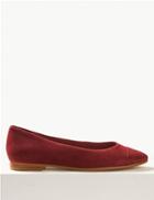 Marks & Spencer Suede Almond Toe Ballet Pumps Berry