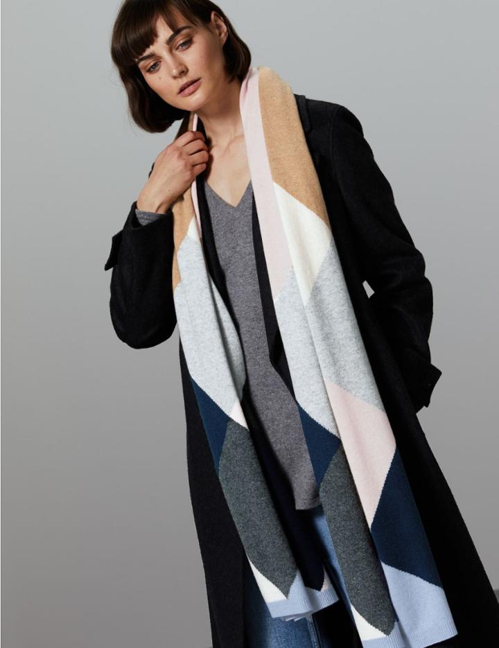 Marks & Spencer Pure Cashmere Colour Block Scarf Blue Mix