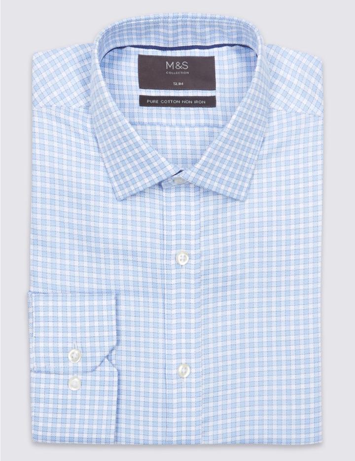 Marks & Spencer Pure Cotton Non-iron Slim Fit Shirt Blue Mix
