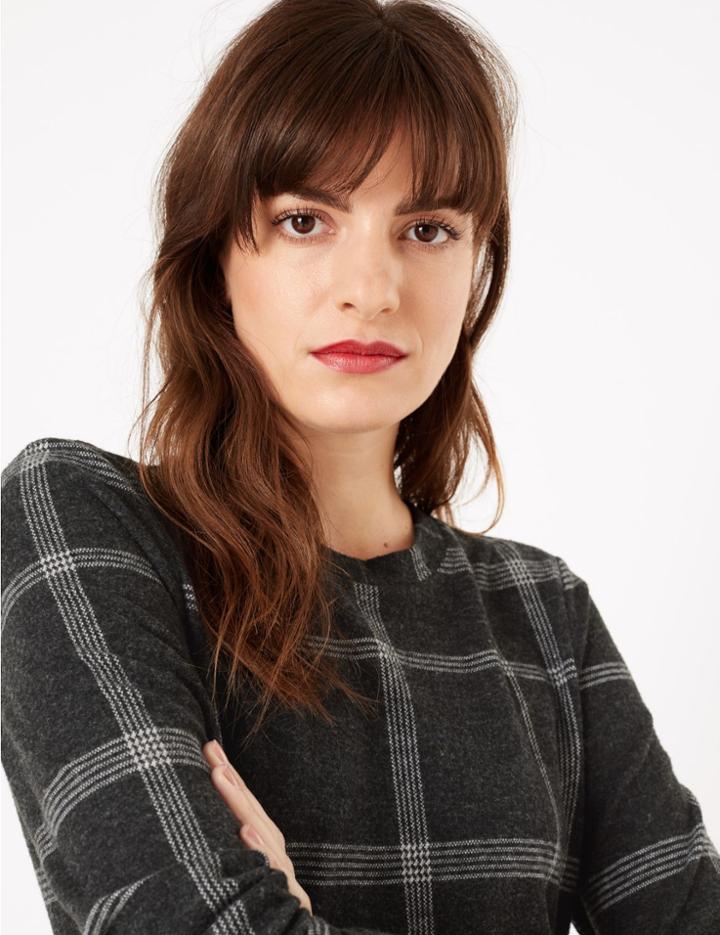Marks & Spencer Cosy Checked Straight Fit Sweatshirt Black Mix