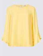 Marks & Spencer Round Neck Long Sleeve Shell Top Pale Yellow