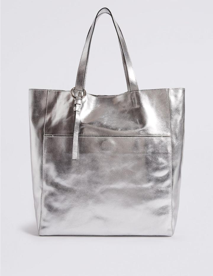 Marks & Spencer Leather Shopper Bag Metallic