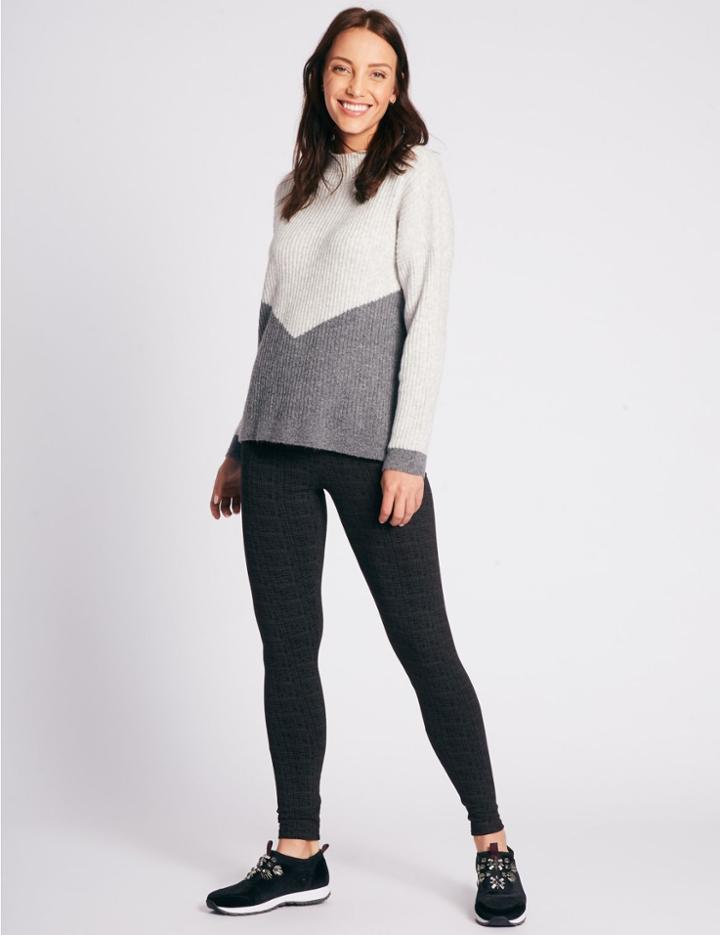 Marks & Spencer Cotton Rich Cross Hatch Print Leggings Black Mix