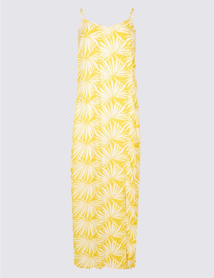 Marks & Spencer Palm Print Slip Midi Dress Yellow Mix