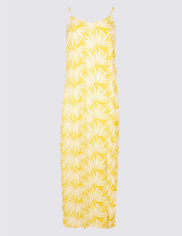 Marks & Spencer Palm Print Slip Midi Dress Yellow Mix