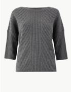 Marks & Spencer Ribbed Dropped Shoulder Jumper Grey