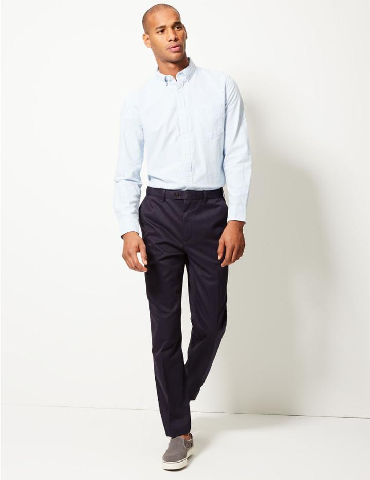 Marks & Spencer Tailored Fit Pure Cotton Chinos With Stormwear&trade; Navy