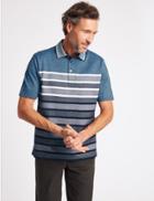 Marks & Spencer Regular Fit Pure Cotton Striped Polo Shirt Turquoise Mix