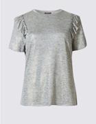 Marks & Spencer Metallic Frill Short Sleeve T-shirt Grey